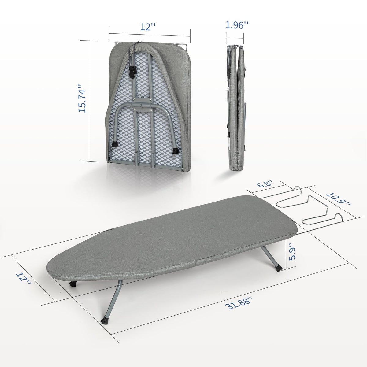 Tabletop Ironing Board with Iron Rest 31"x12" Grey