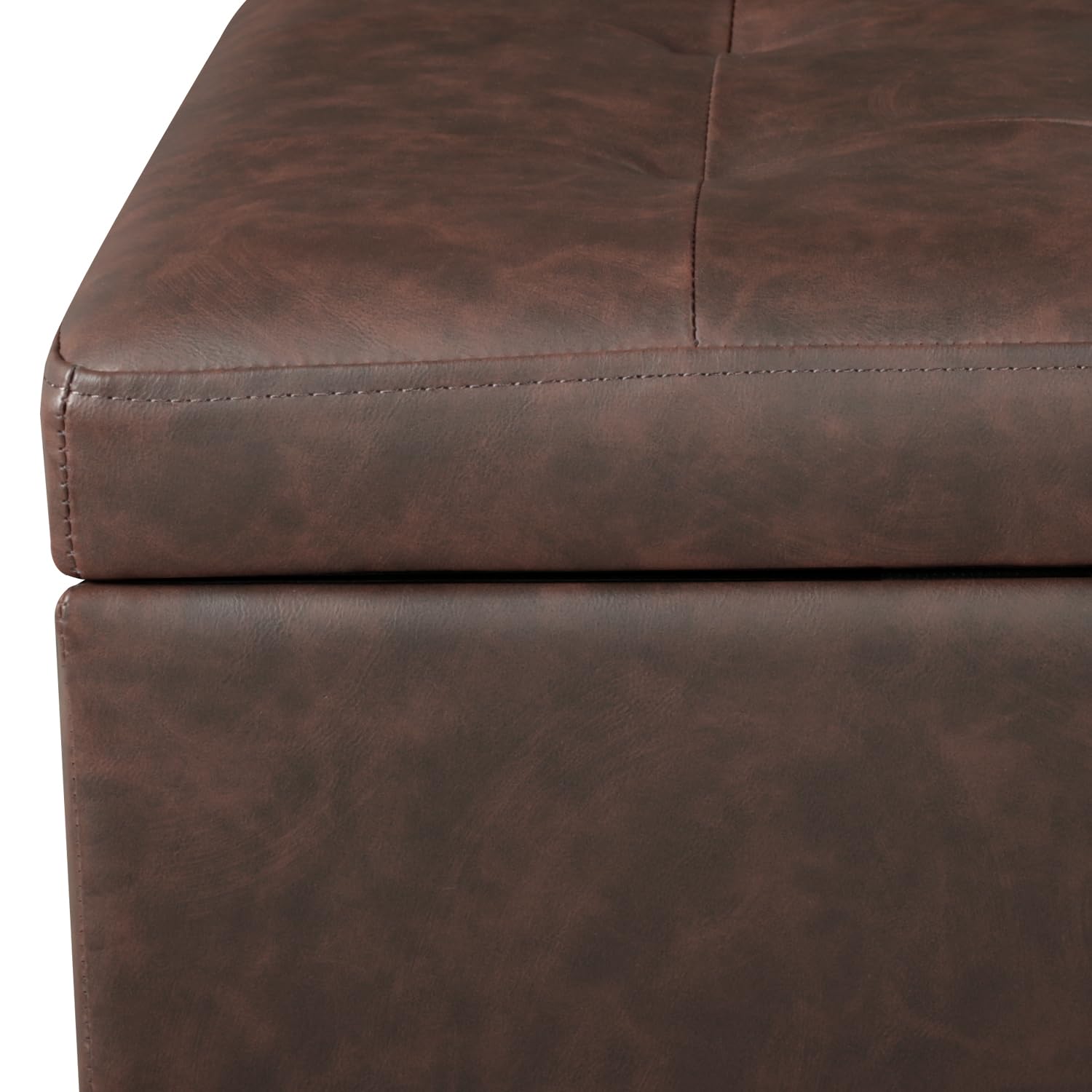 16.7" H Brown Leather Storage Ottoman with 360 Caster Wheels