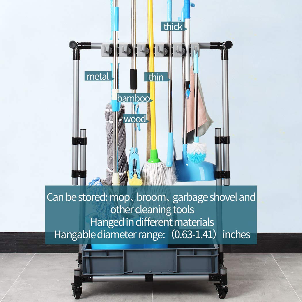 Broom And Mop Holder Put Wet Movable Floor