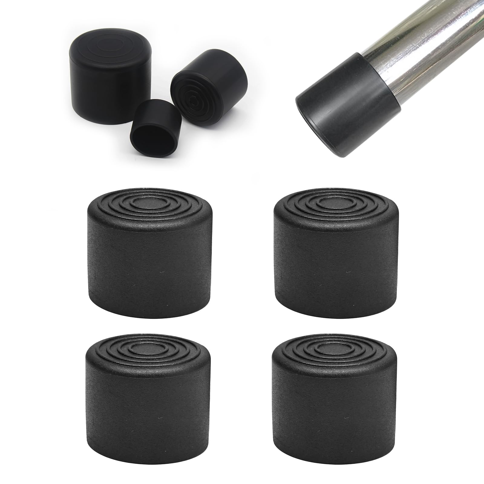 4 Pcs 1-1/4" Black Round Rubber Chair Leg Caps (4 Count)