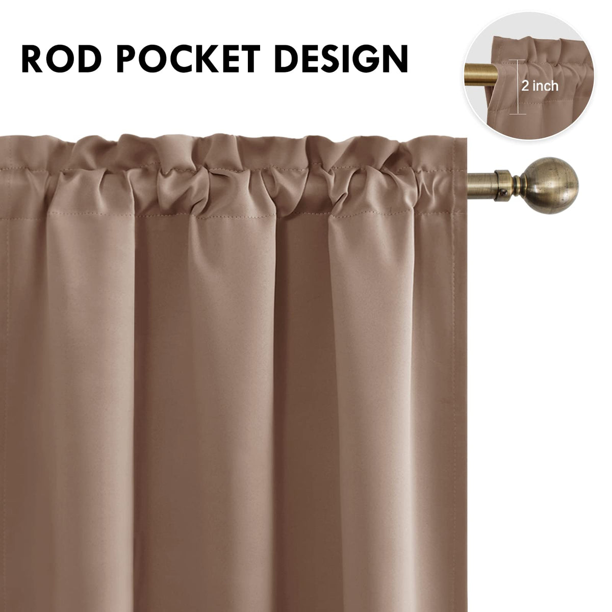 Blackout Curtains for Bedroom Living Room 42 x 63 Inch Long Khaki