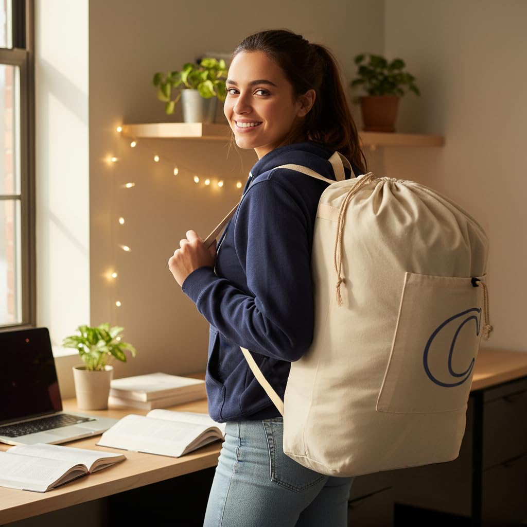 Laundry Bag Backpack Personalized Initial Canvas Laundry Bag