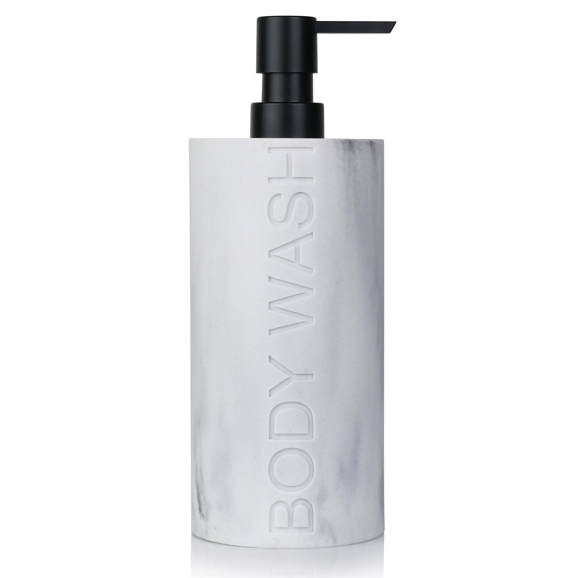 Resin White Marbled Body Wash Engraved Bottle Refillable Pump Dispenser