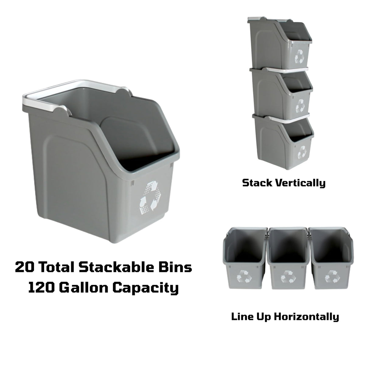 Grey Recycle Bin 6 Gallon Stackable Recycle Bins for Kitchen with Handle