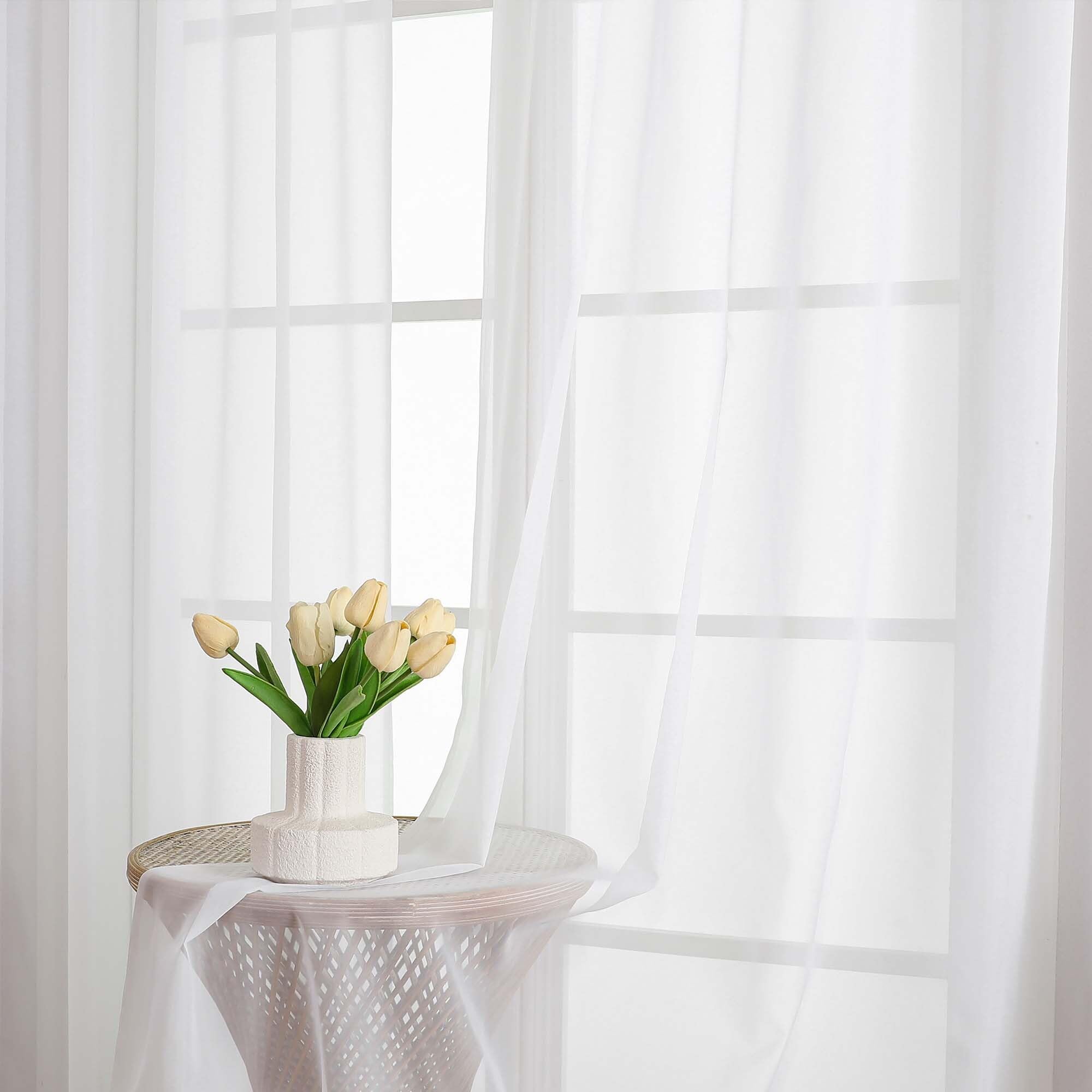 White Sheer Scarf Valances for Windows 216 Inch Extra Long (2 Count)