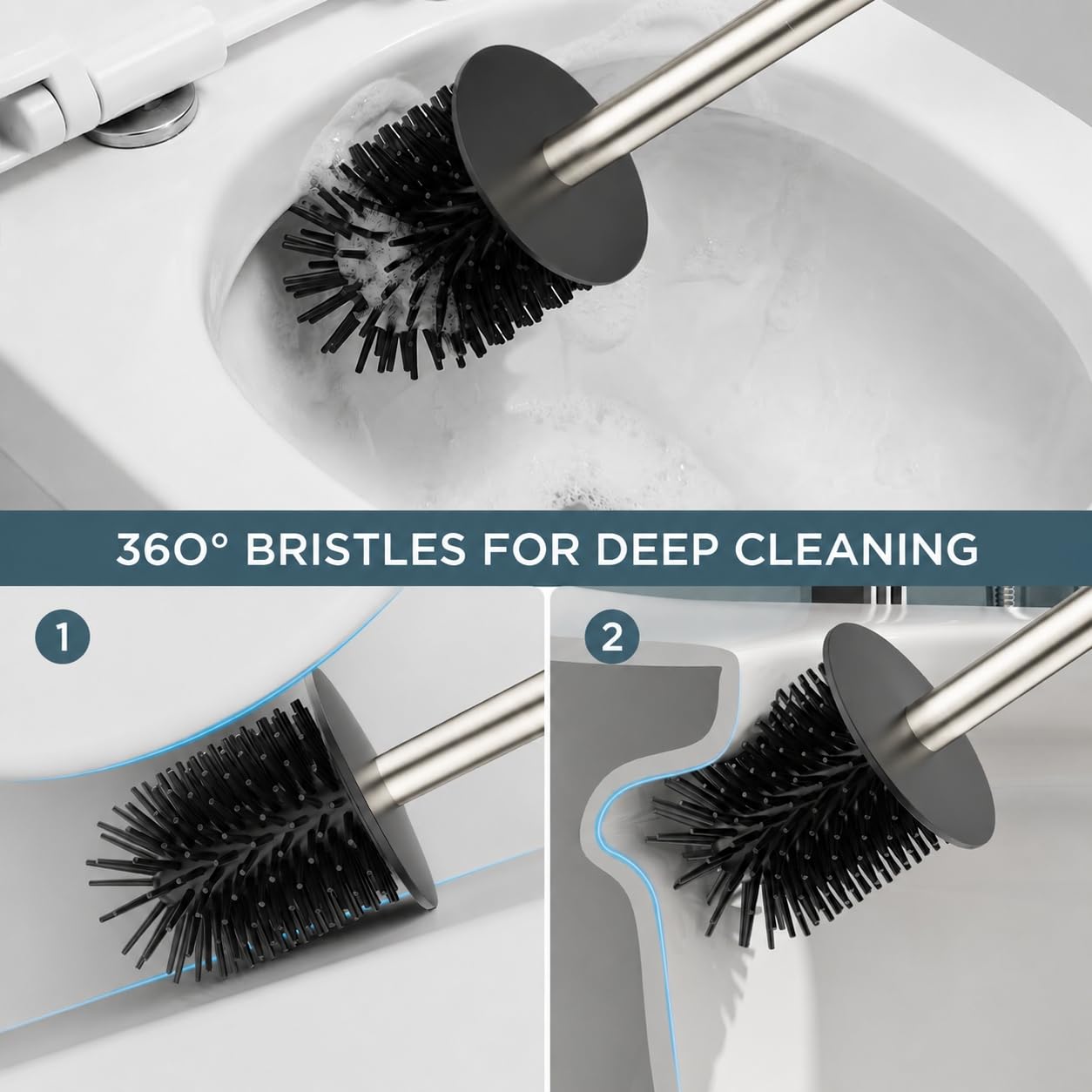 Stainless Steel Toilet Bowl Brush Scrubber and Holder Set Short