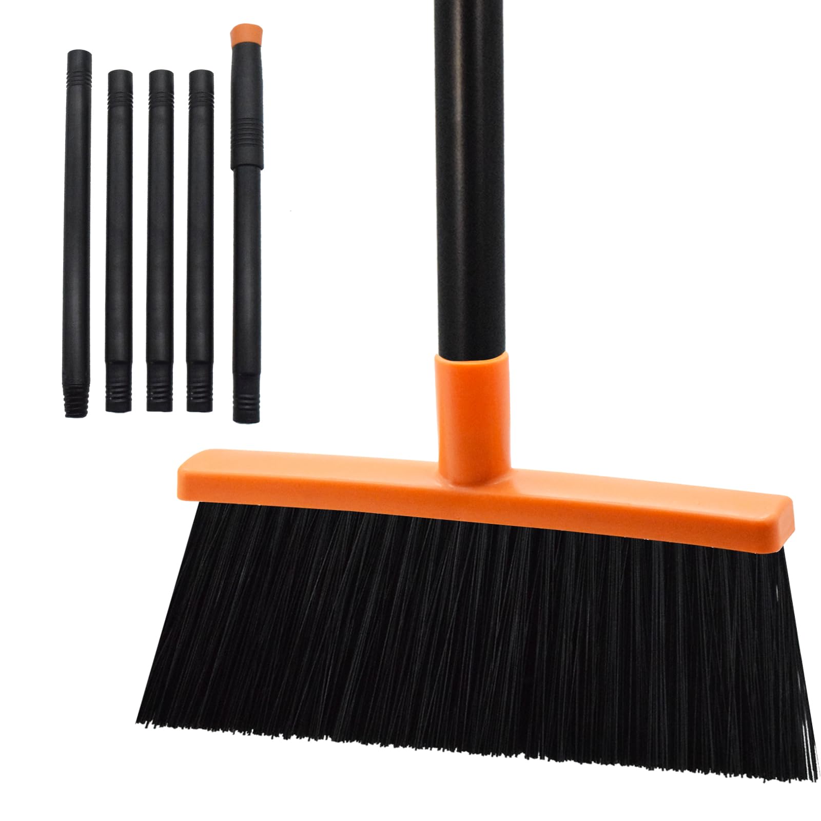 Small Broom Stiff Bristles Brush with Long Handle Indoor or Outdoor Compact Broom for Sweeping Patio Garage Garden