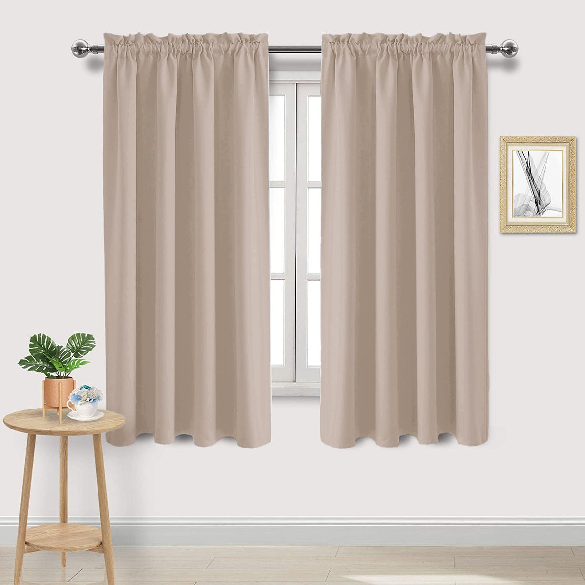 Blackout Curtains for Bedroom Living Room 52 x 63 Inch Long Camel (2 Count)