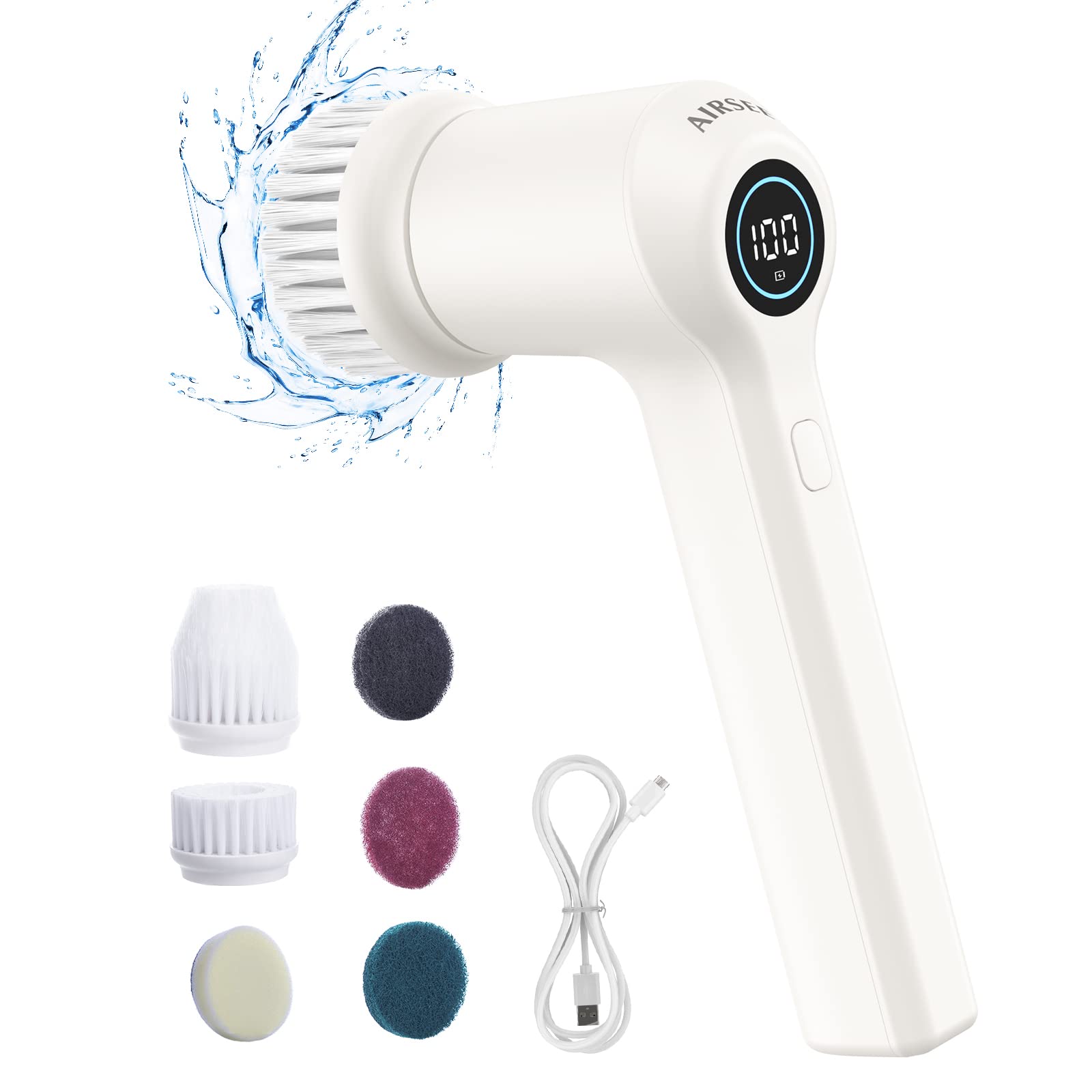 Handheld Electric Spin Scrubber with 6 Replaceable Brush Heads