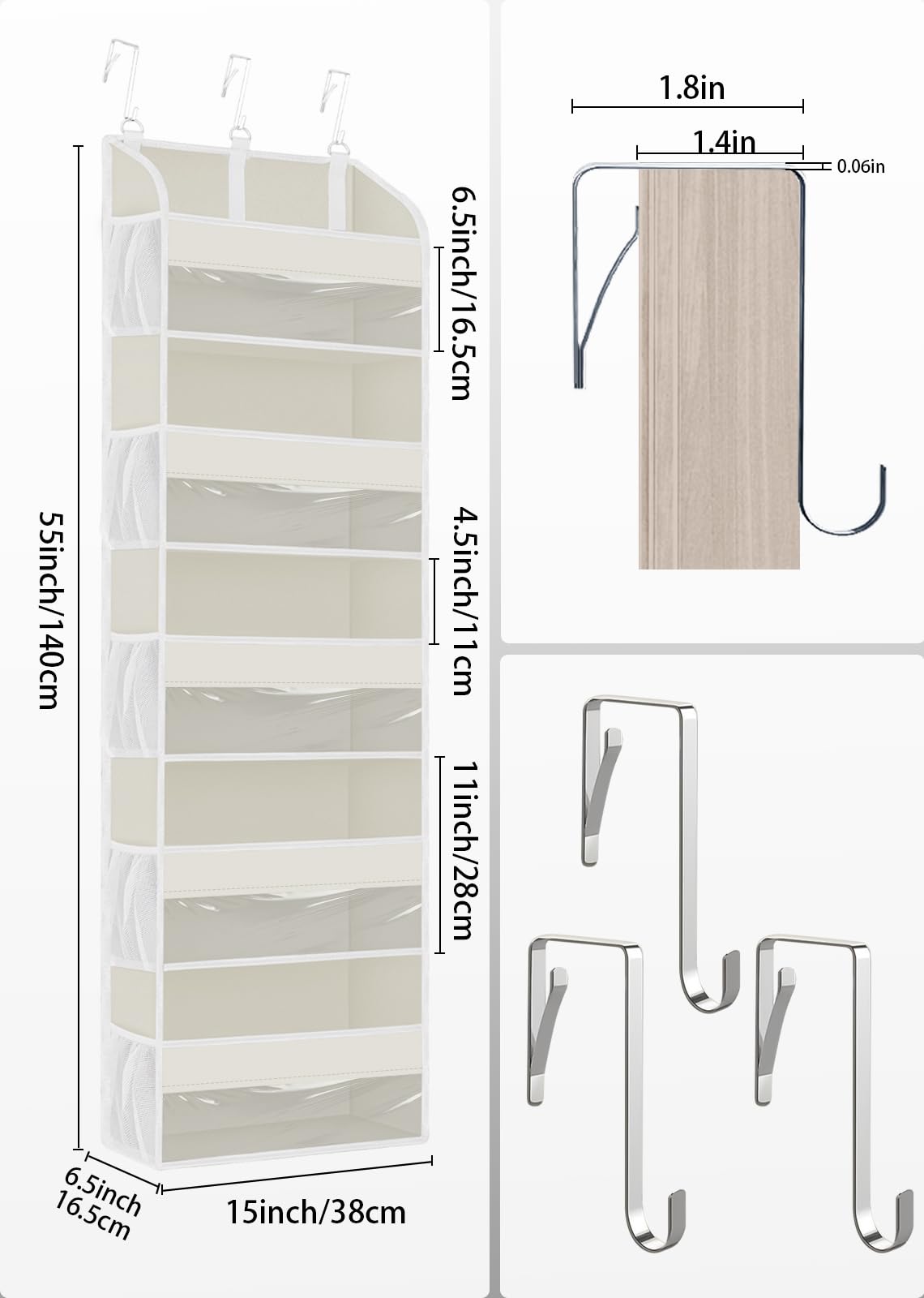 2 Pack Over the Door Storage Organizer with 5 Large Pockets (2 Count)