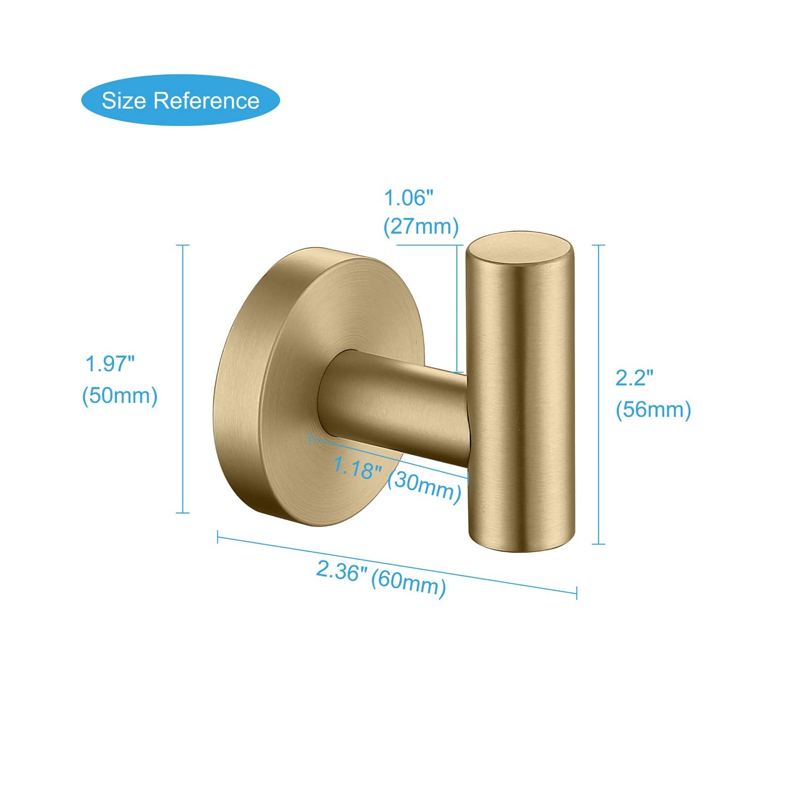 Brushed Gold Bathroom Towel Coat Hook Stainless Steel (2 Count)