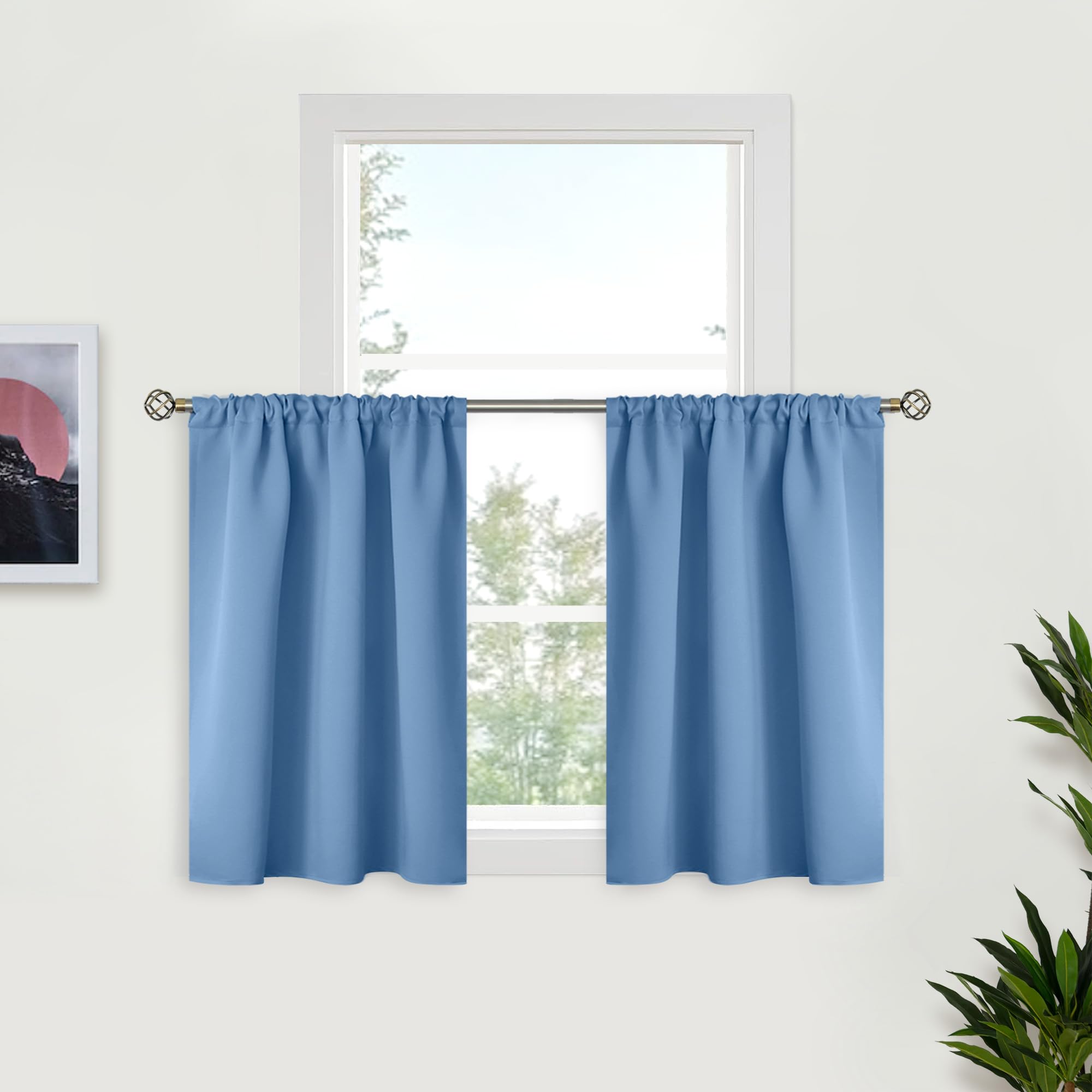 Denim Blue Kitchen Window Curtains 36 Inches Long (2 Count)