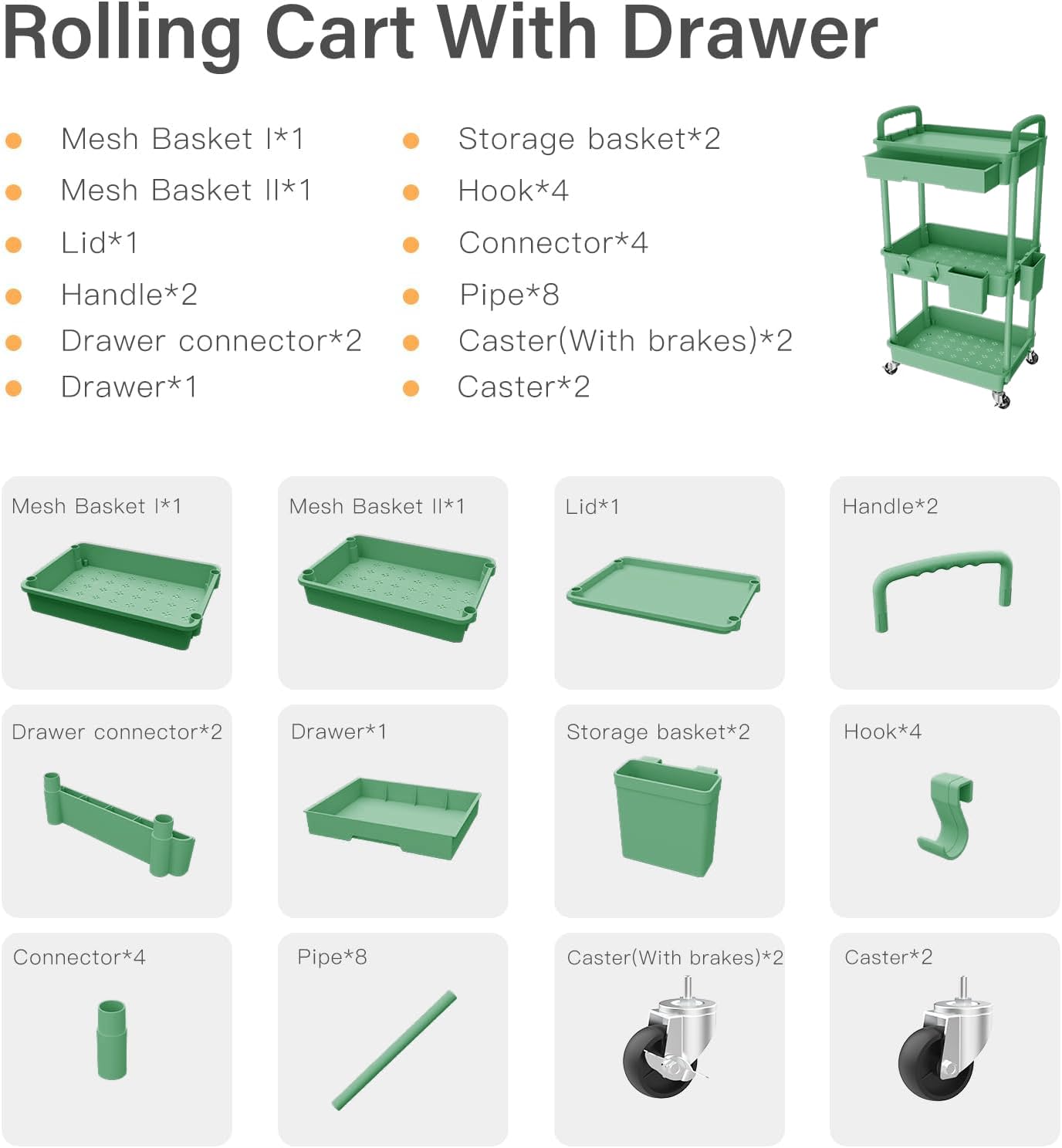 3 Tier Rolling Cart Organizer