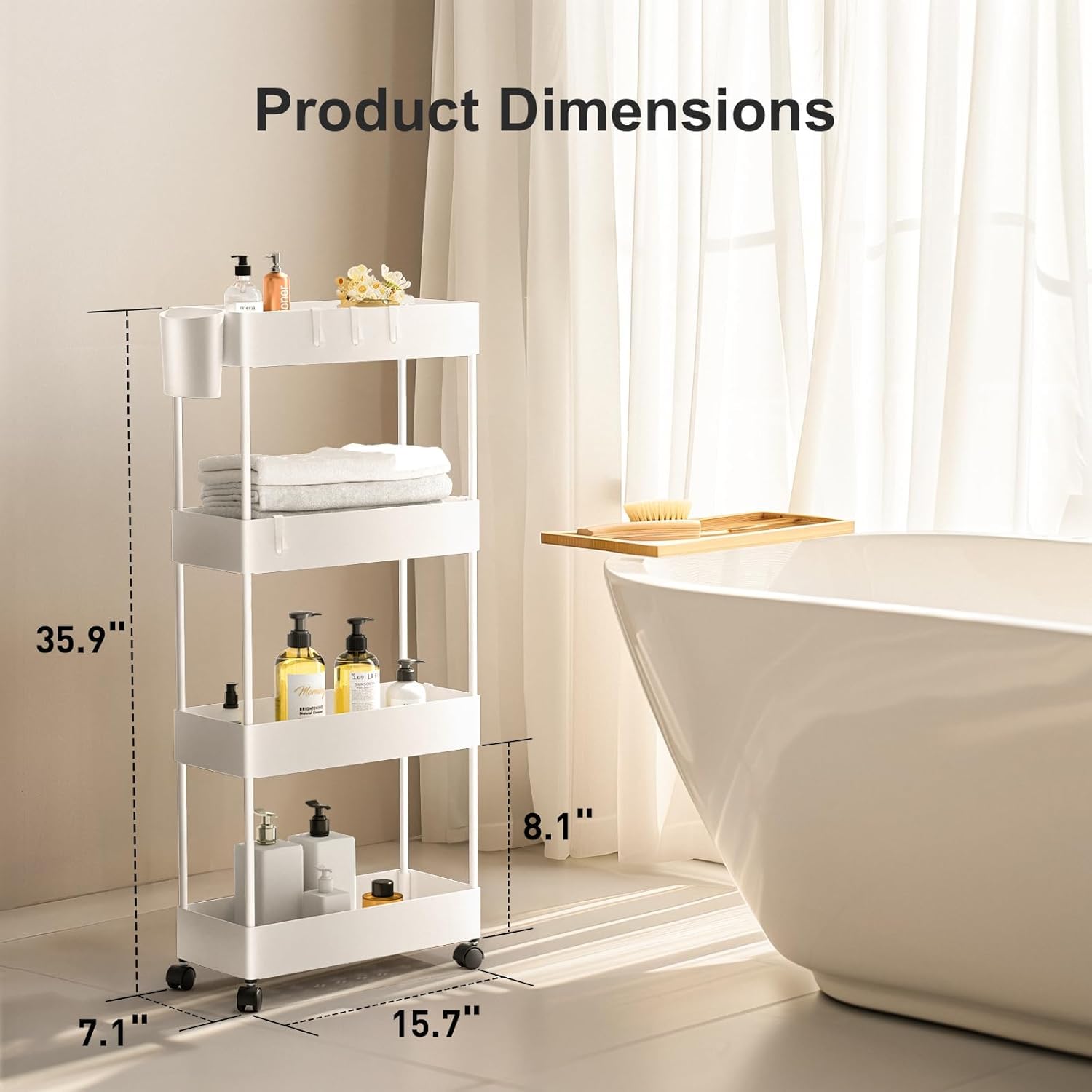 4 Tier Slim Storage Cart with Wheels
