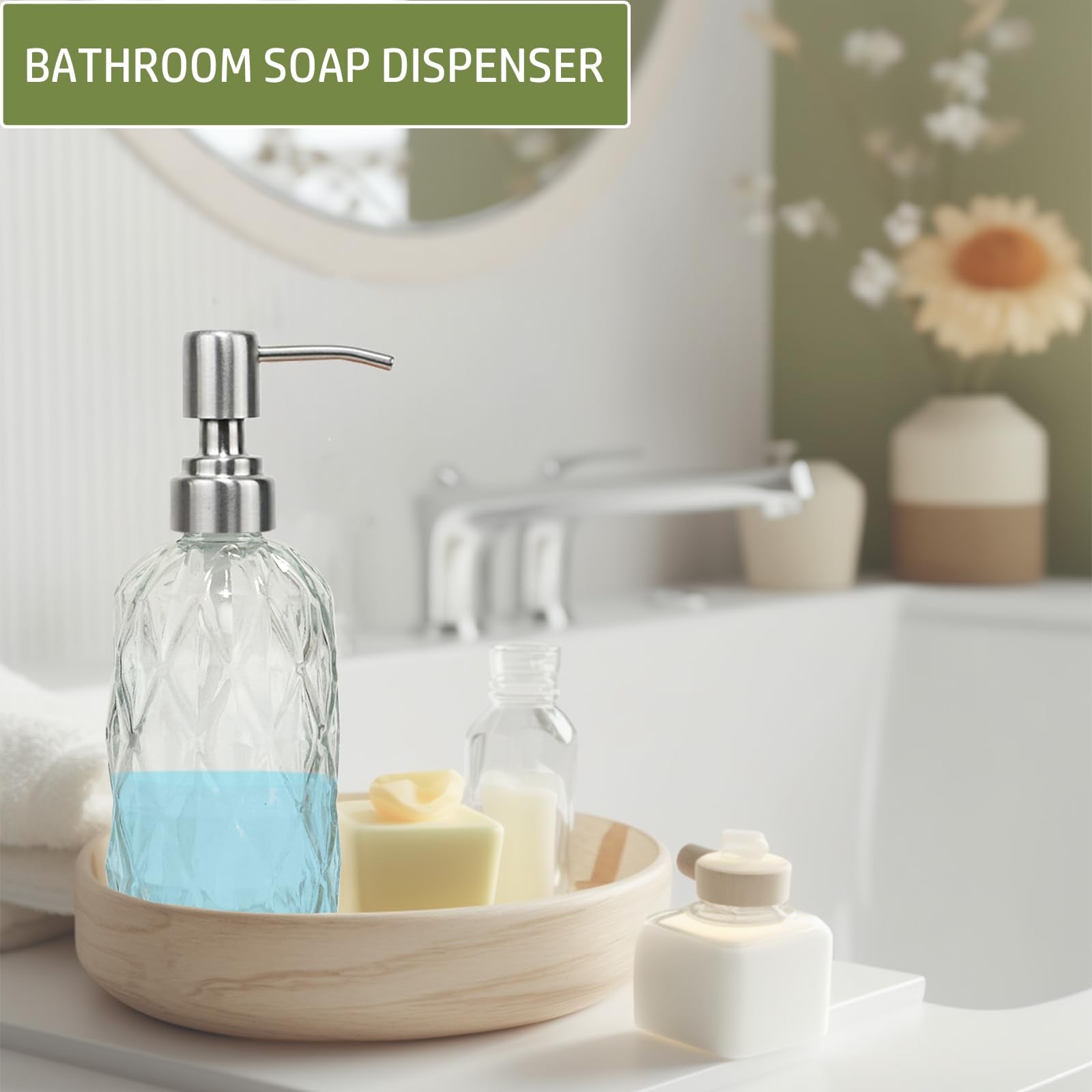 12Oz Clear Glass Soap Dispenser with Stainless Steel Pump