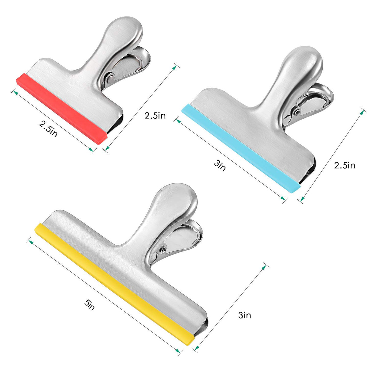 12 Pack 3 Sizes Stainless Steel Chip Bag Clips Covered with Silicone (12 Count)
