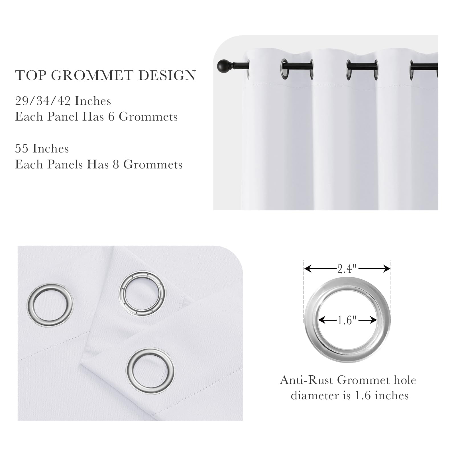 Pure White Short Blackout Curtains for Kitchen 45 Inch Length (2 Count)