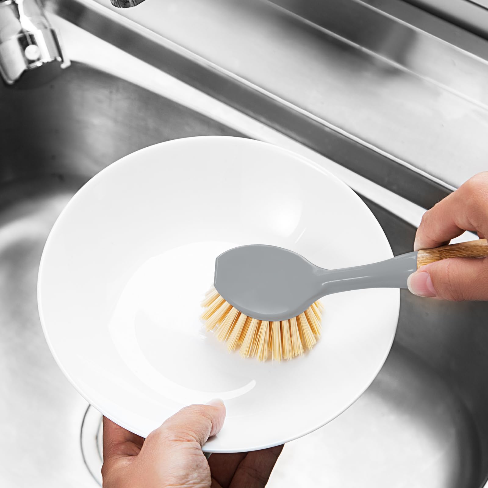 2 Pack Kitchen Dish Brushes with Bamboo Handle (2 Count)