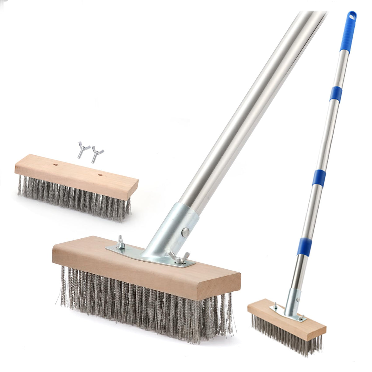 Stainless Steel Wire Scrub Brush with 63" Long Handle (2 Count)