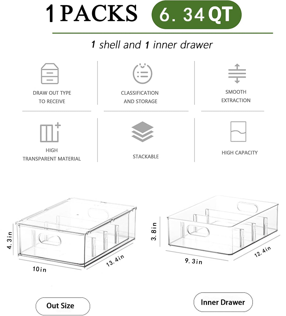 Clear Drawer Organizer with 3 Dividers