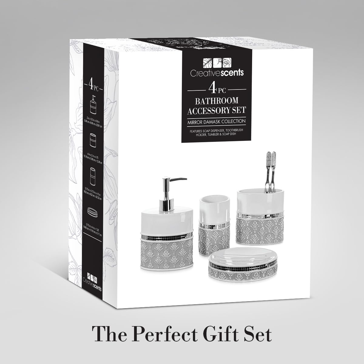 Mirror Damask 4 Piece Resin Bathroom Accessories Set