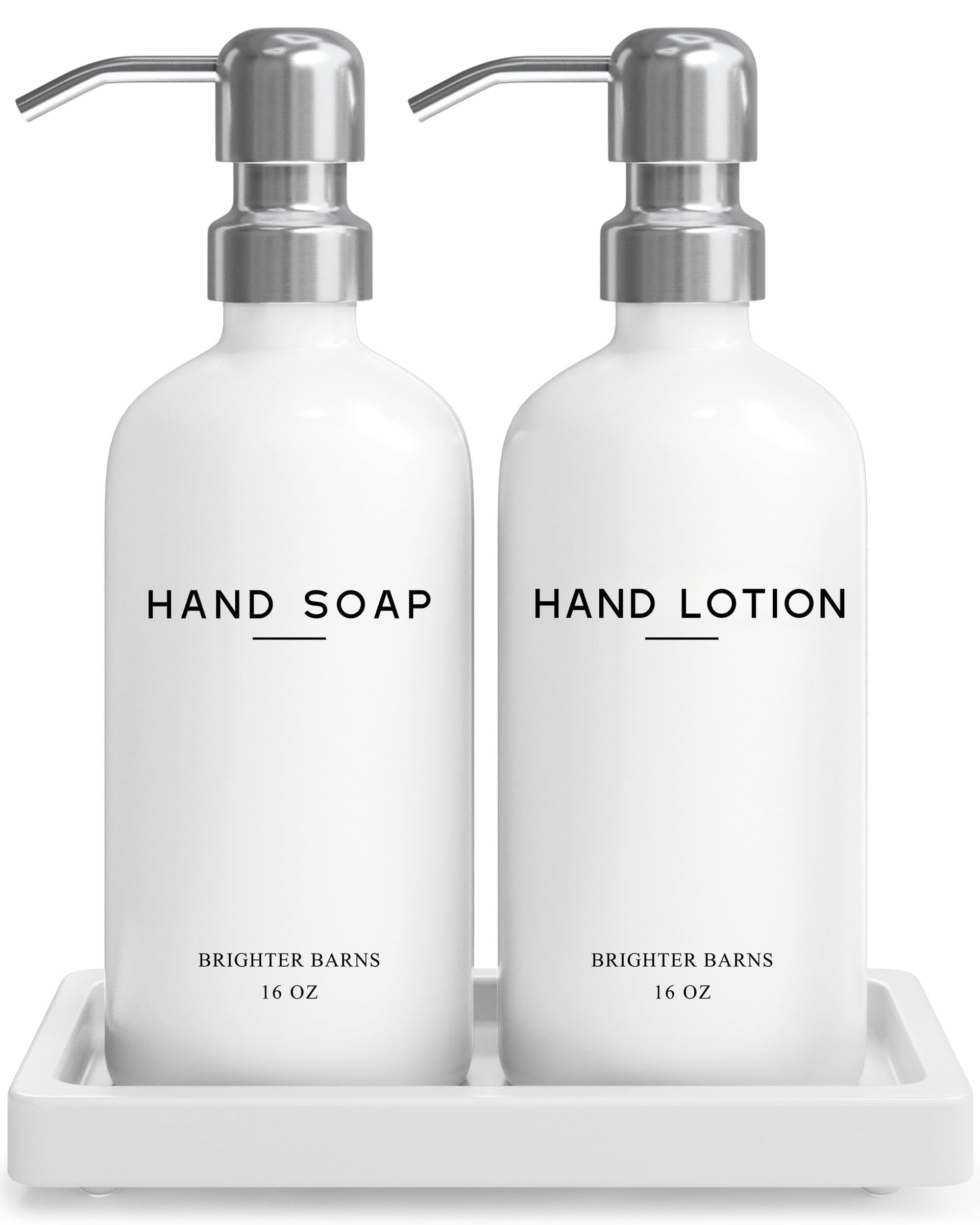 White Glass Soap and Lotion Dispenser Set by Brighter Barns