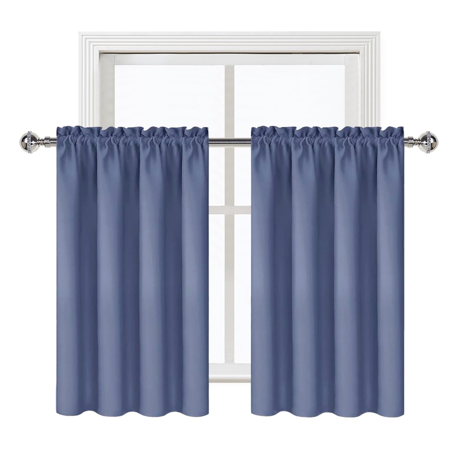 Short Blackout Curtains 42 x 36 Inch for Kitchen RV Bunk Dusty Blue