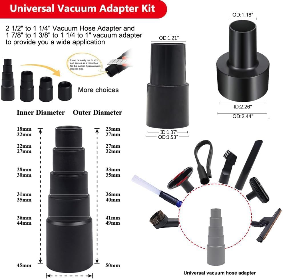GIB 13Pcs Universal Vacuum Attachments for Shop Vac Accessories w