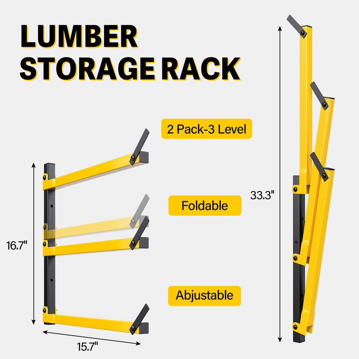 Lumber Storage Rack Folding Wood Storage Racks Wall (2 Count)