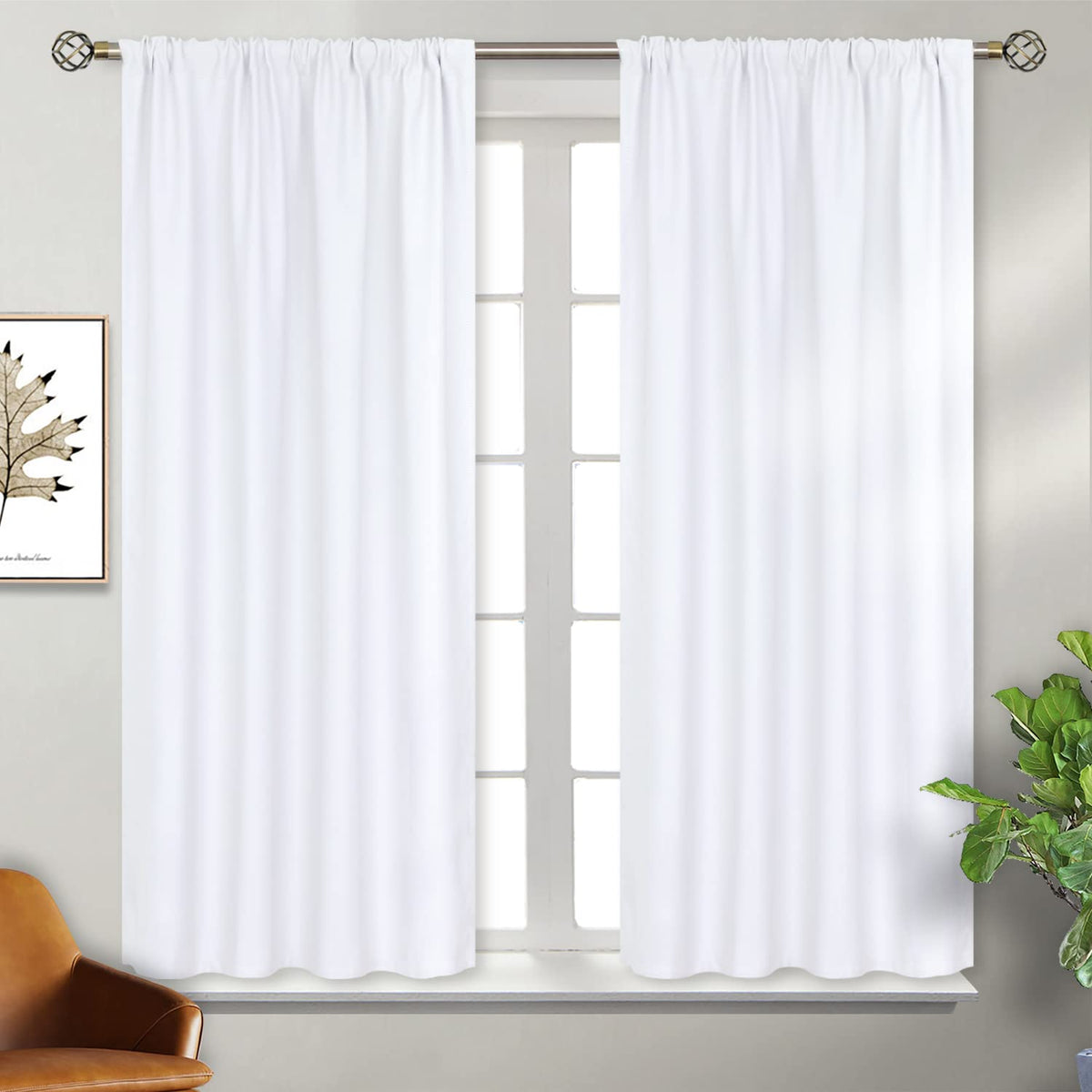 Pure White Curtains 54 Inches Length for Short Living Room Window