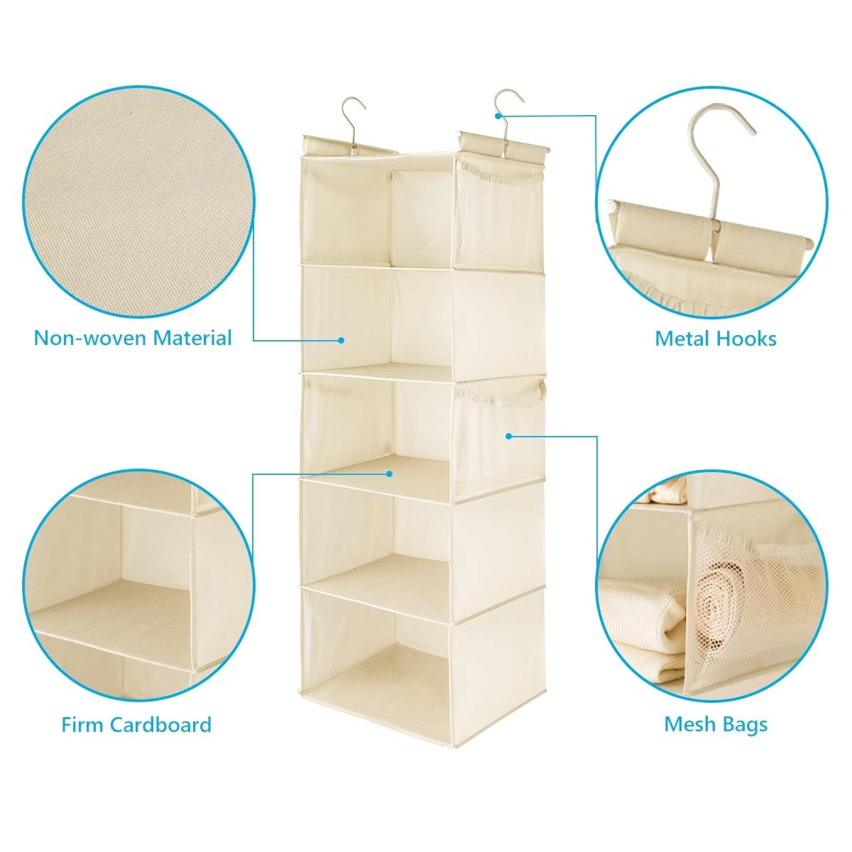 5 Tier Hanging Closet Organizer with 4 Side Pockets