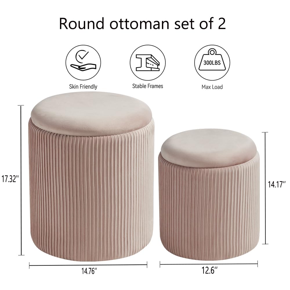Set of 2 Round Storage Ottoman