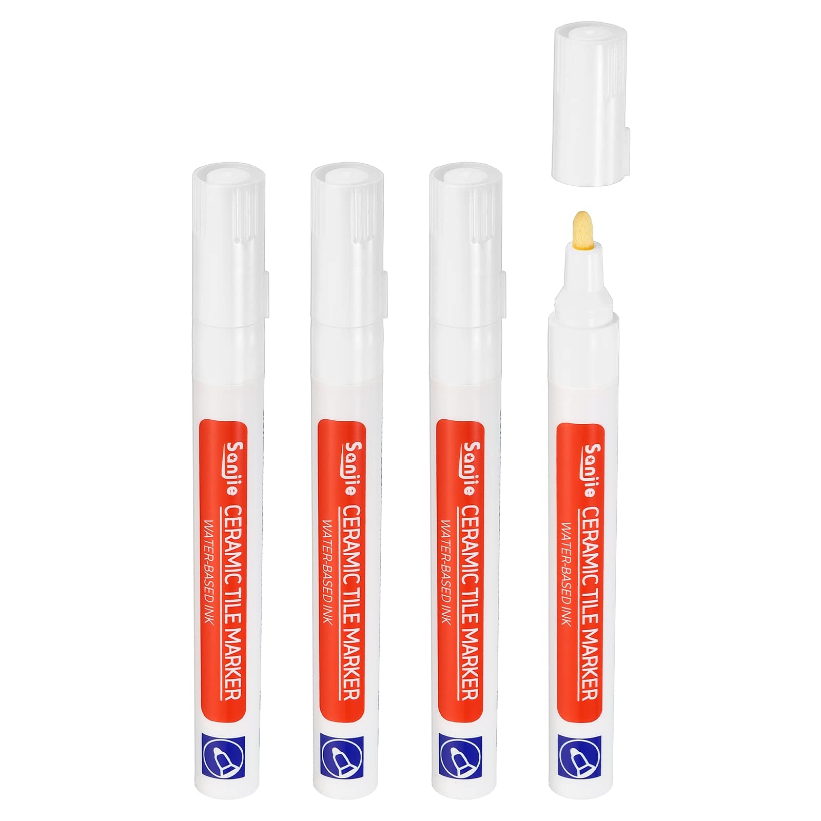 Grout Pen 4 Pack White Tile Marker Waterproof Grout Sealer Pen Tile Repair Pens Paint Pens for Wall Floor Bathroom Kitchen Refresh (4 Count)