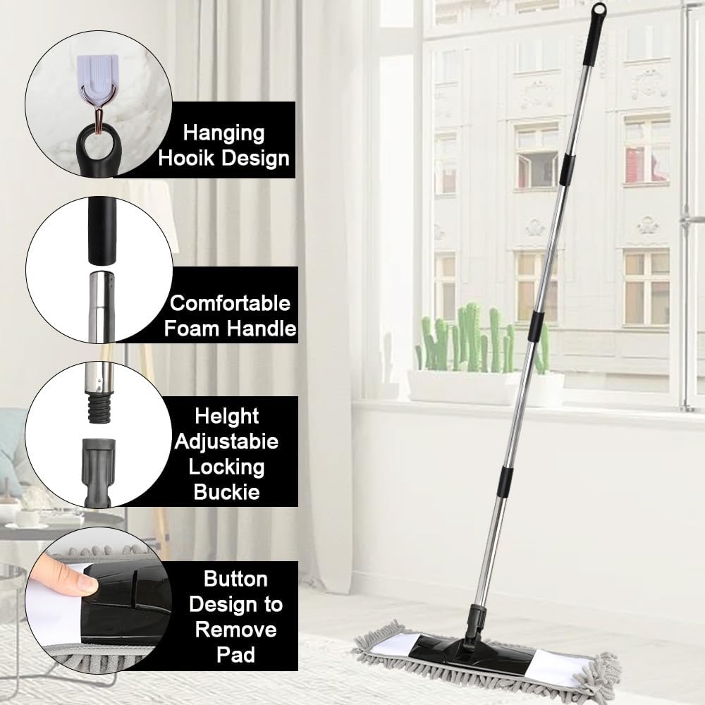 Gray Dust Mop with 2 Washable Pads