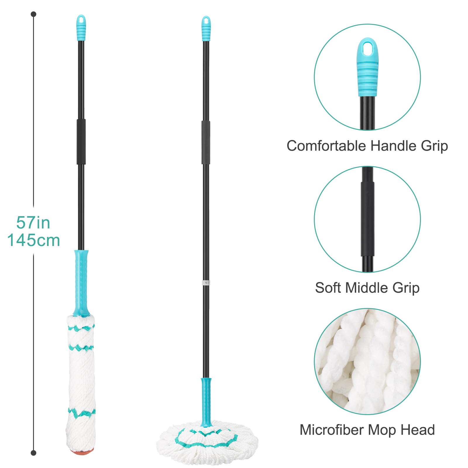 Self Wringing Twist Mop with 57 " Long Handle