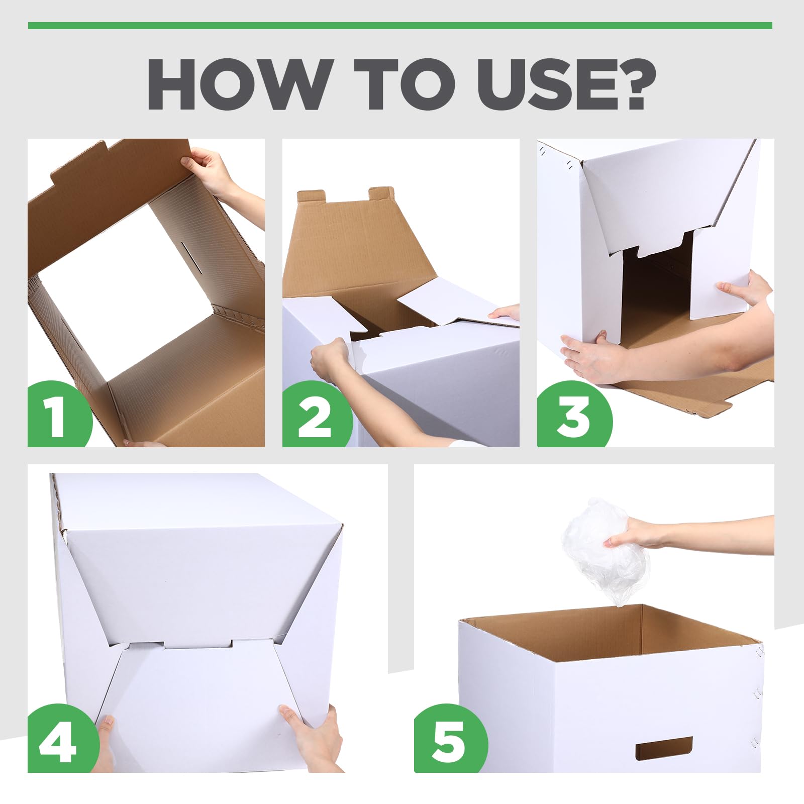 5 Pcs Cardboard Trash Cans Disposable and Reusable Corrugated Cardboard Trash Cans Recycling Bins Bulk with 10 Garbage Bags White Garbage Boxes for Parties Events (5 Count)