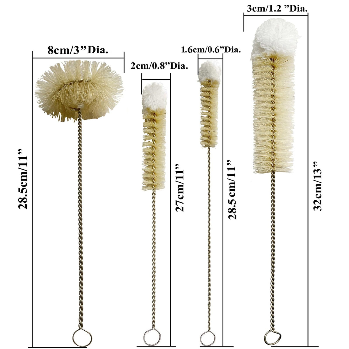 Bottle Brushes Thin Long Handle X 4 (4 Count) - ModHome Supplies