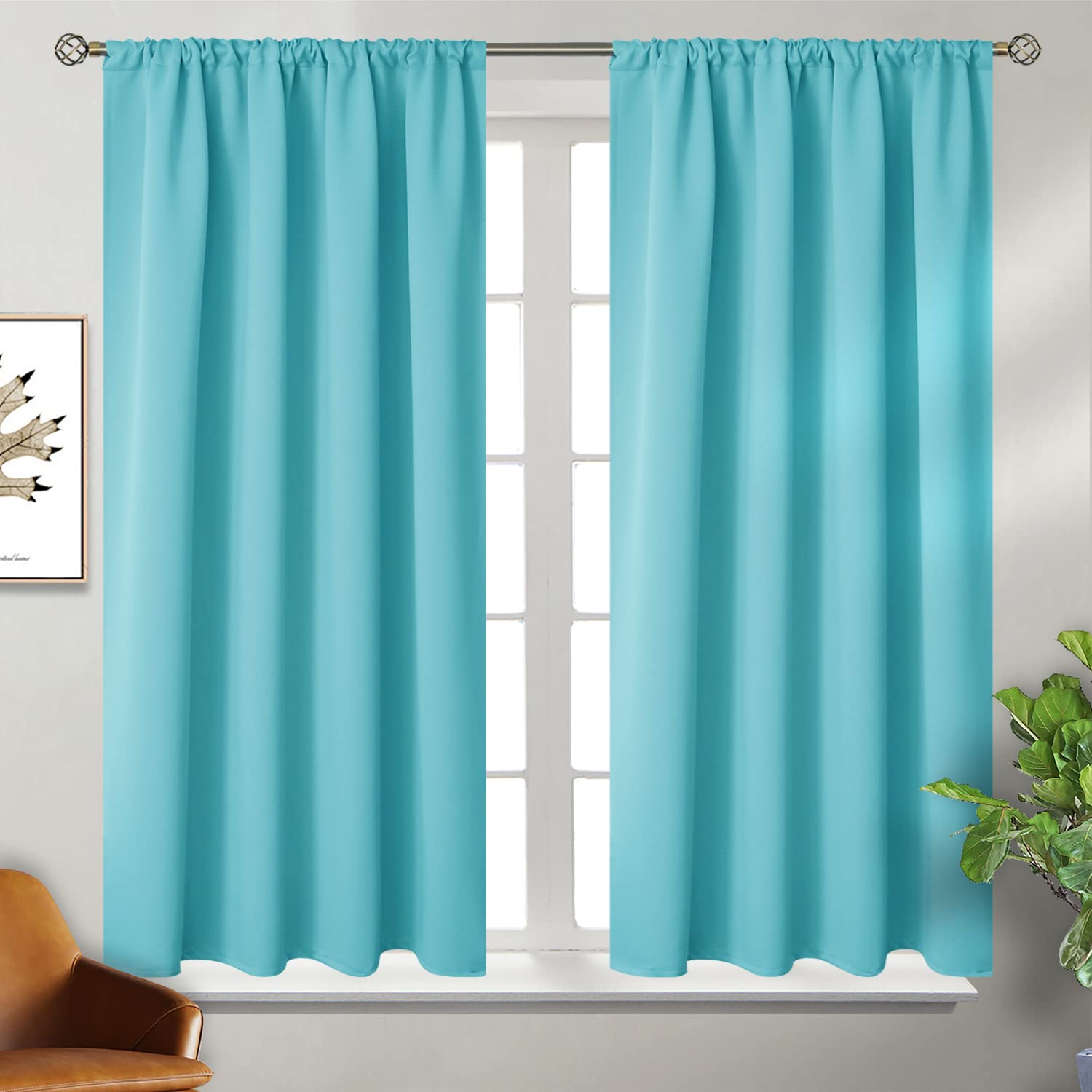 Aqua Blackout Curtains 48 Inch Length (2 Count)