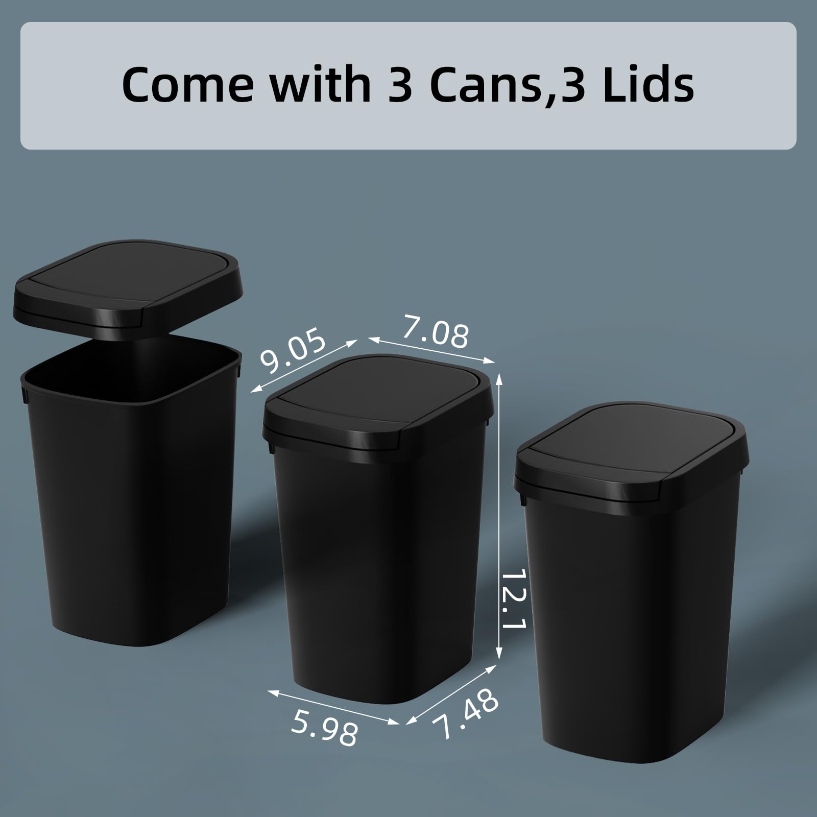 3 Pack Bathroom Small Trash Can with Lid (3 Count)