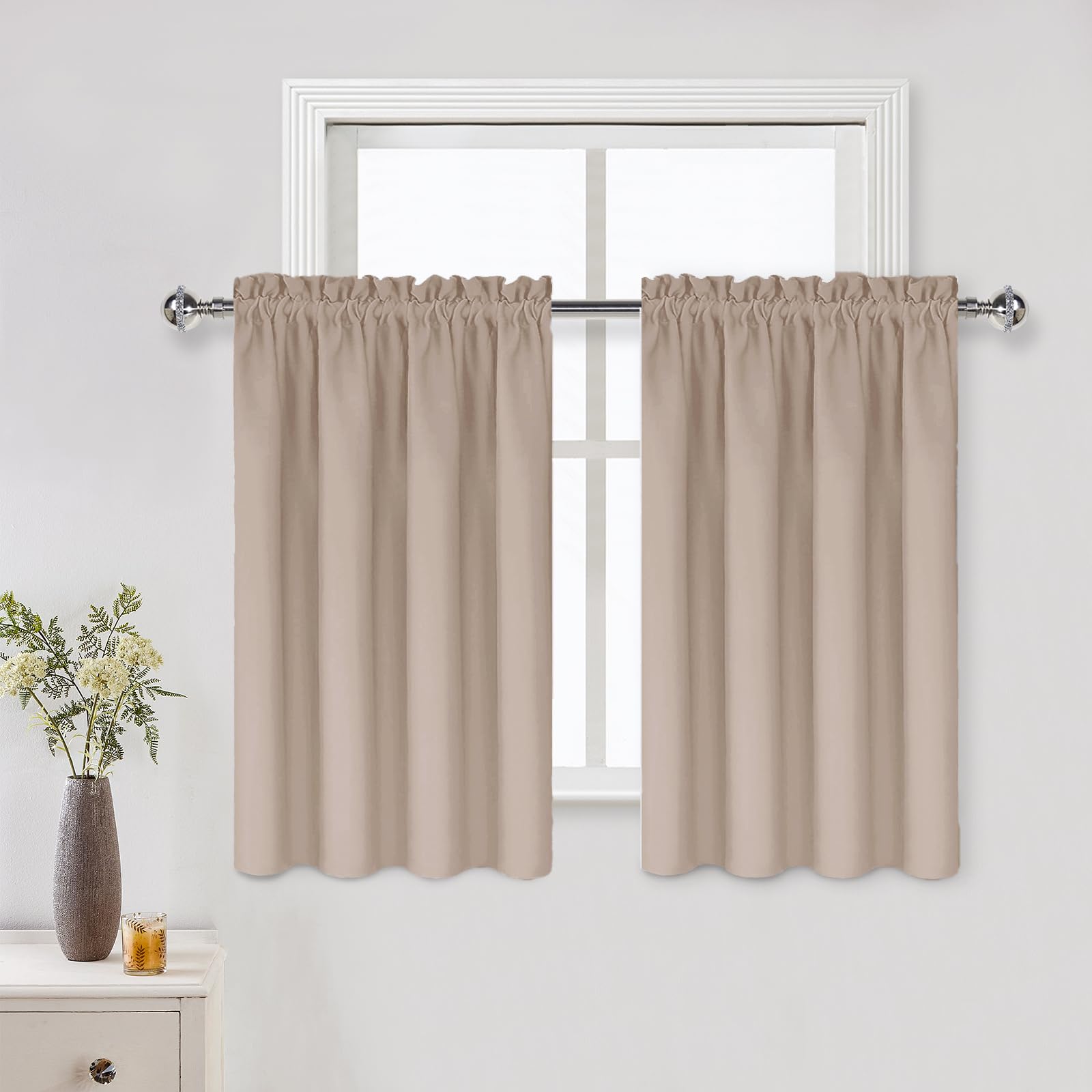 Short Blackout Curtains 42 x 36 Inch Long for Kitchen RV Bunk Camel (2 Count)