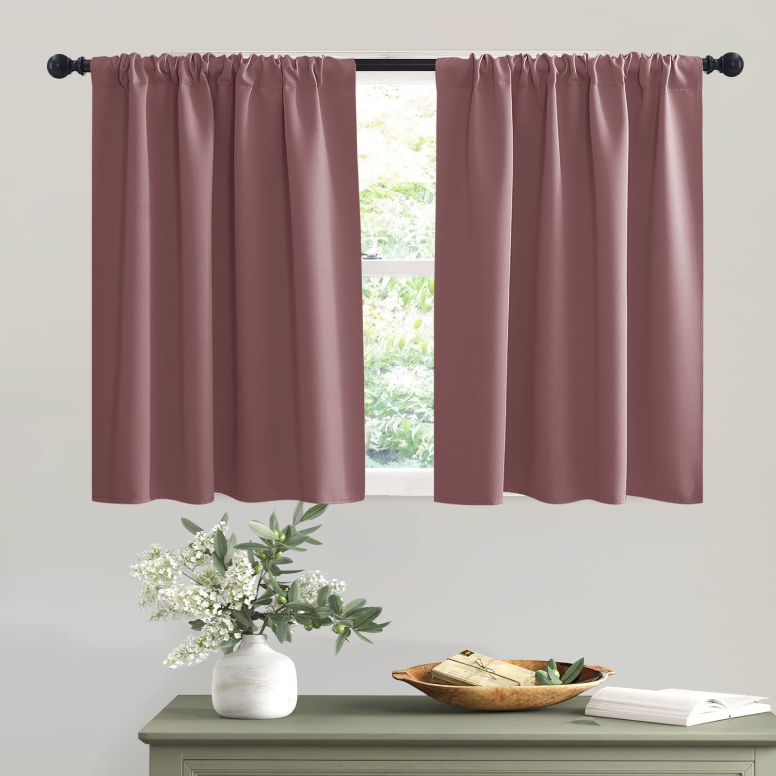 Short Dusty Pink Blackout Curtains for Small Bedroom Window Cafe