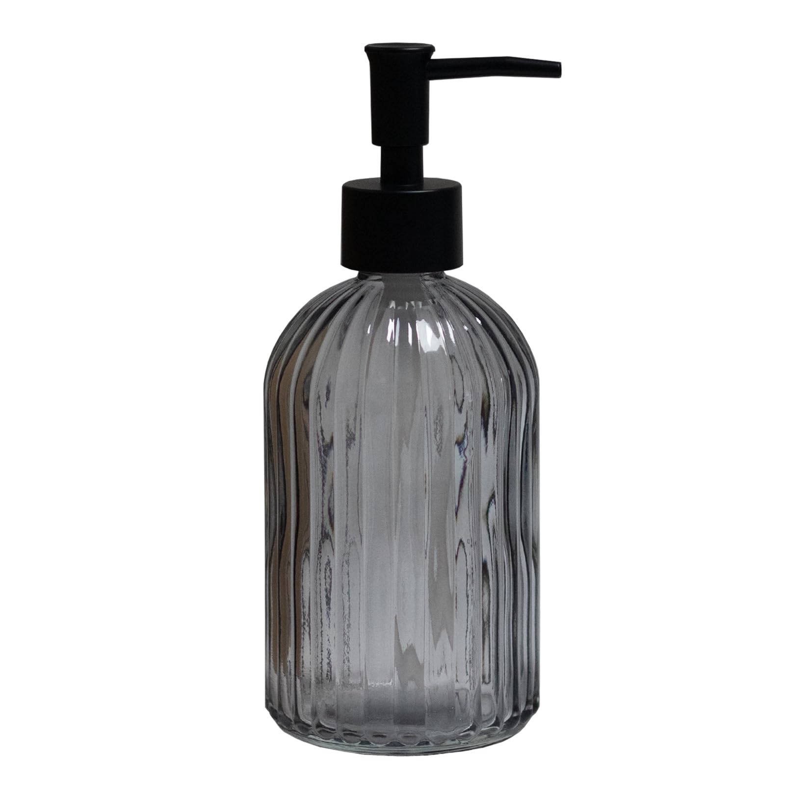 Grey Glass Soap Dispenser with Black Plastic Pump