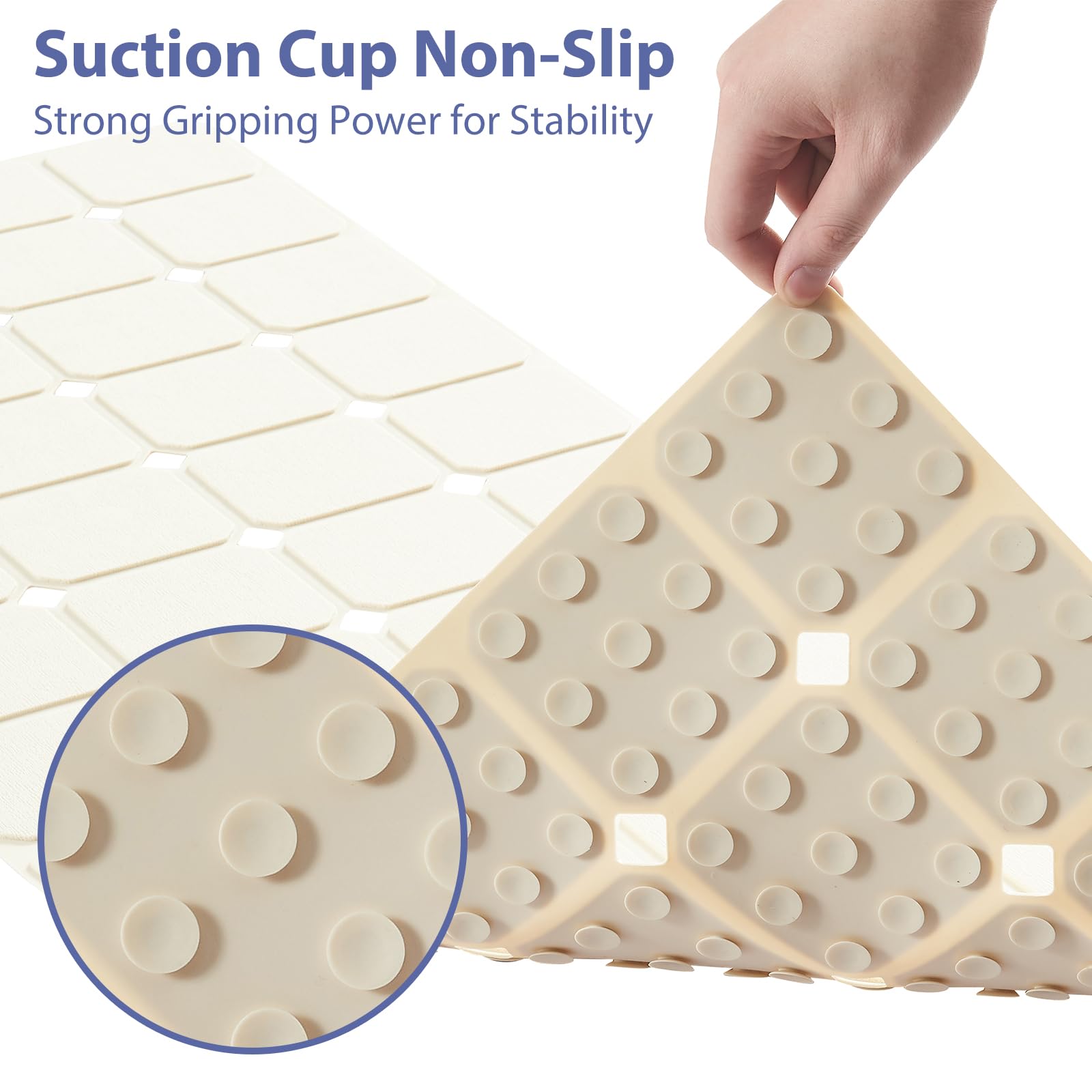 Bathtub Mat Non Slip Silicone Foldable Extra Long Tub Mat Strong Suction Cups & Large Drain Holes