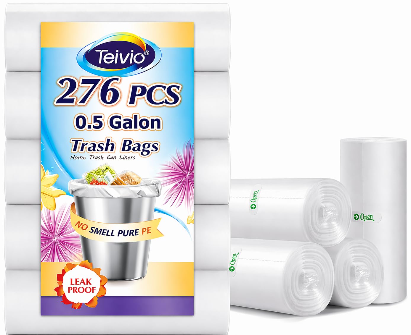 Mini Clear Trash Bags 0.5 Gallon 276 Count 11"x12" Bathroom (250 Count)
