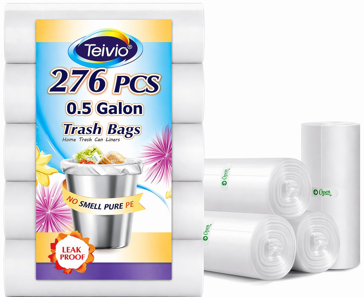 Mini Clear Trash Bags 0.5 Gallon 276 Count 11"x12" Bathroom (250 Count)