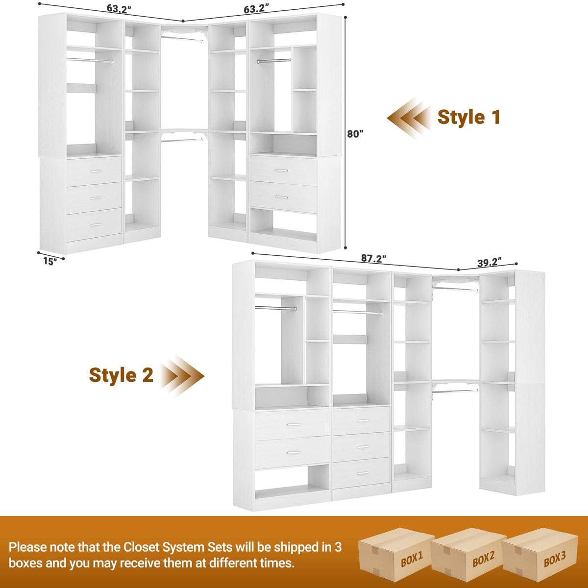Corner Closet System with 5 Drawers