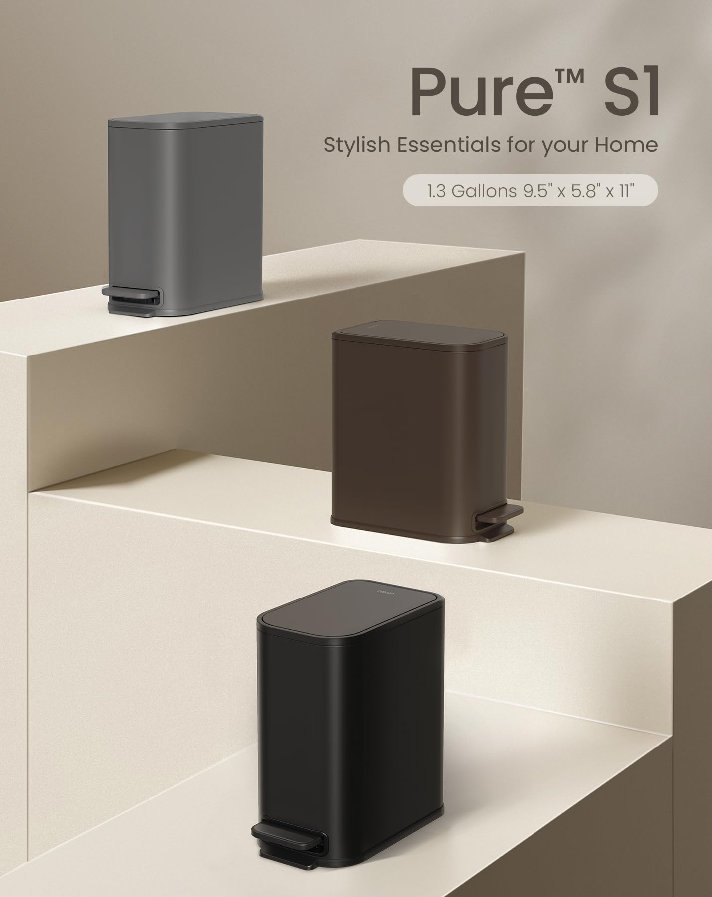 Small Bathroom Trash Can with Lid Soft Close & Pedal