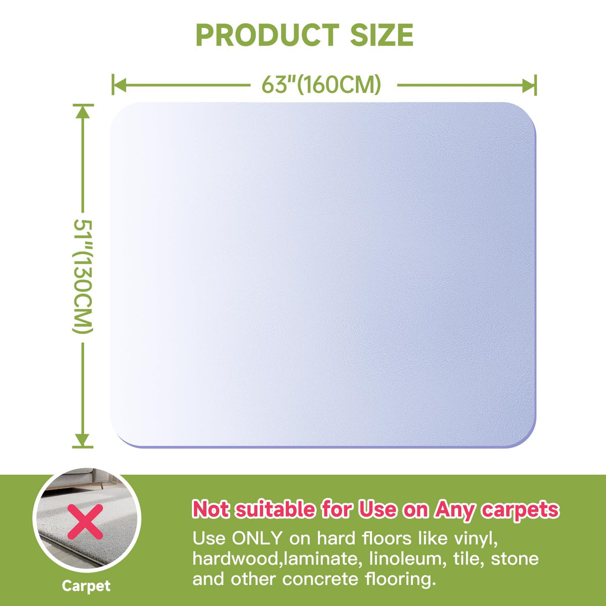 Chair Mat for Hardwood Floors 63" x 51"