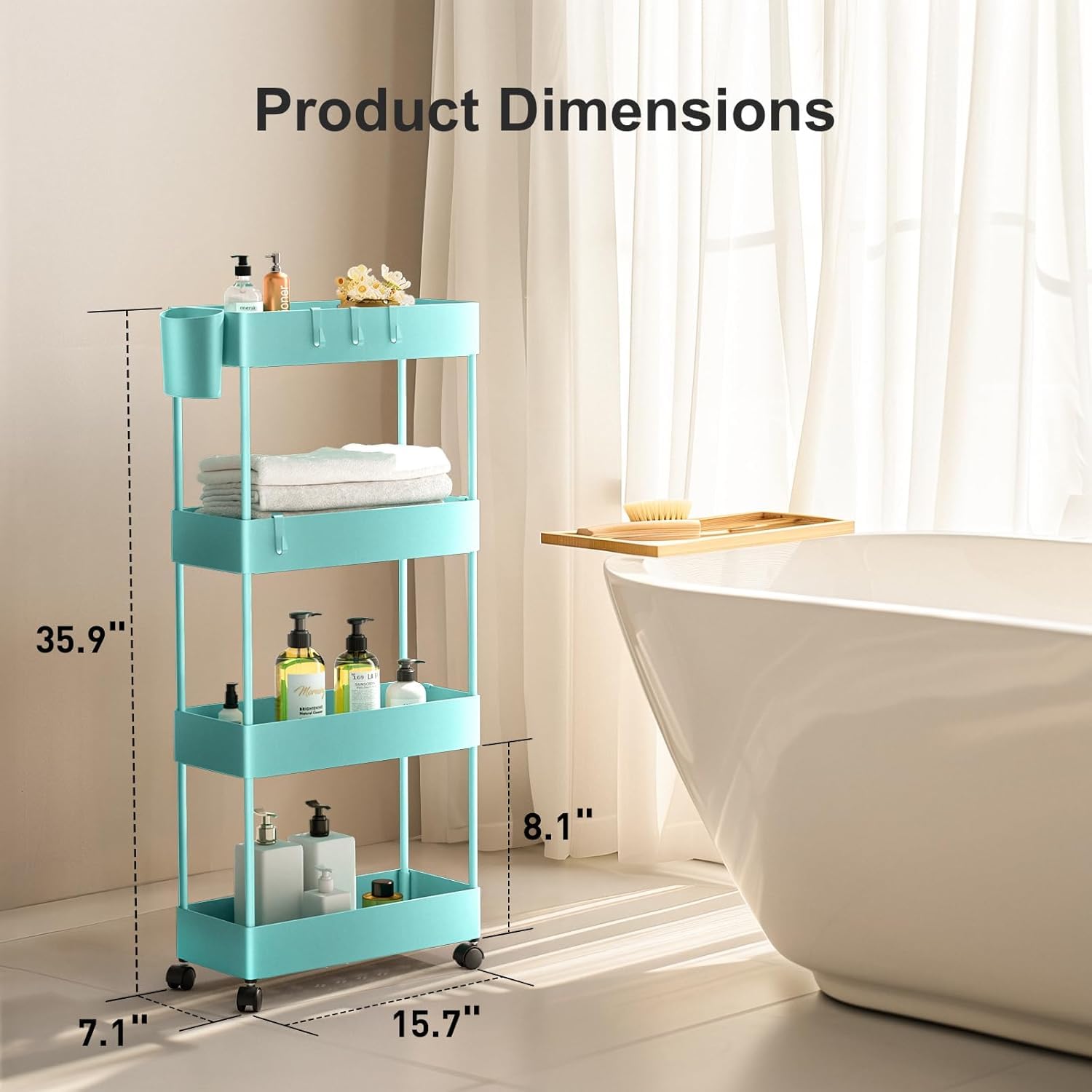 4 Tier Slim Storage Cart with Wheels