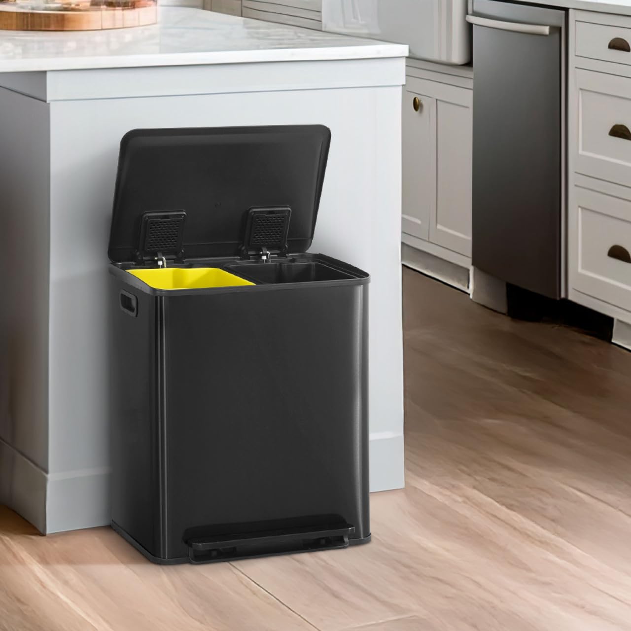 Black Dual Trash Can w (2 Count)